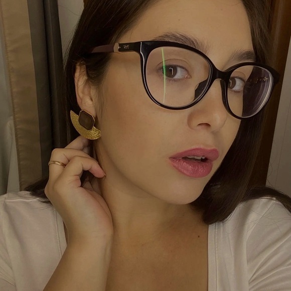 18K Gold Plated Vintage Brown Stud Earrings - Picture 1 of 7